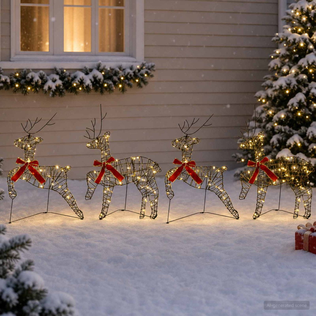 Karácsonyi rénszarvas 4 db 80 LED Meleg fehér 43 x 19 x 65 cm