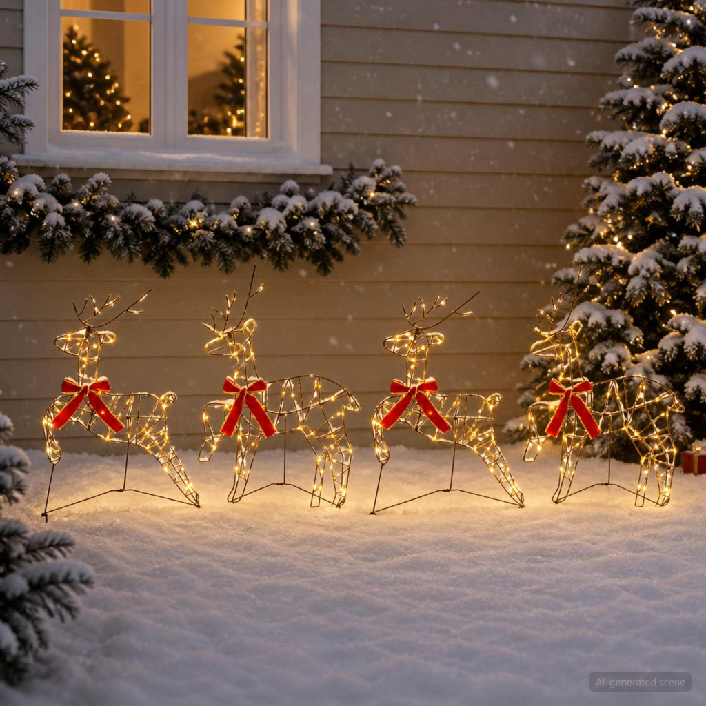 Karácsonyi rénszarvas 4 db 180 LED meleg fehér 43 x 19 x 65 cm