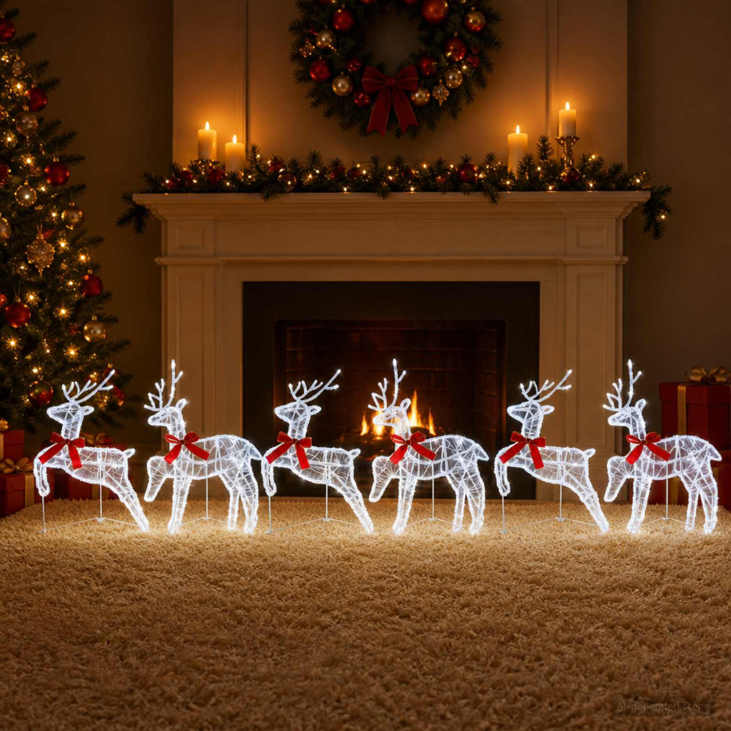 Karácsonyi rénszarvas 6 db 80 LED Hideg fehér 43 x 19 x 65 cm
