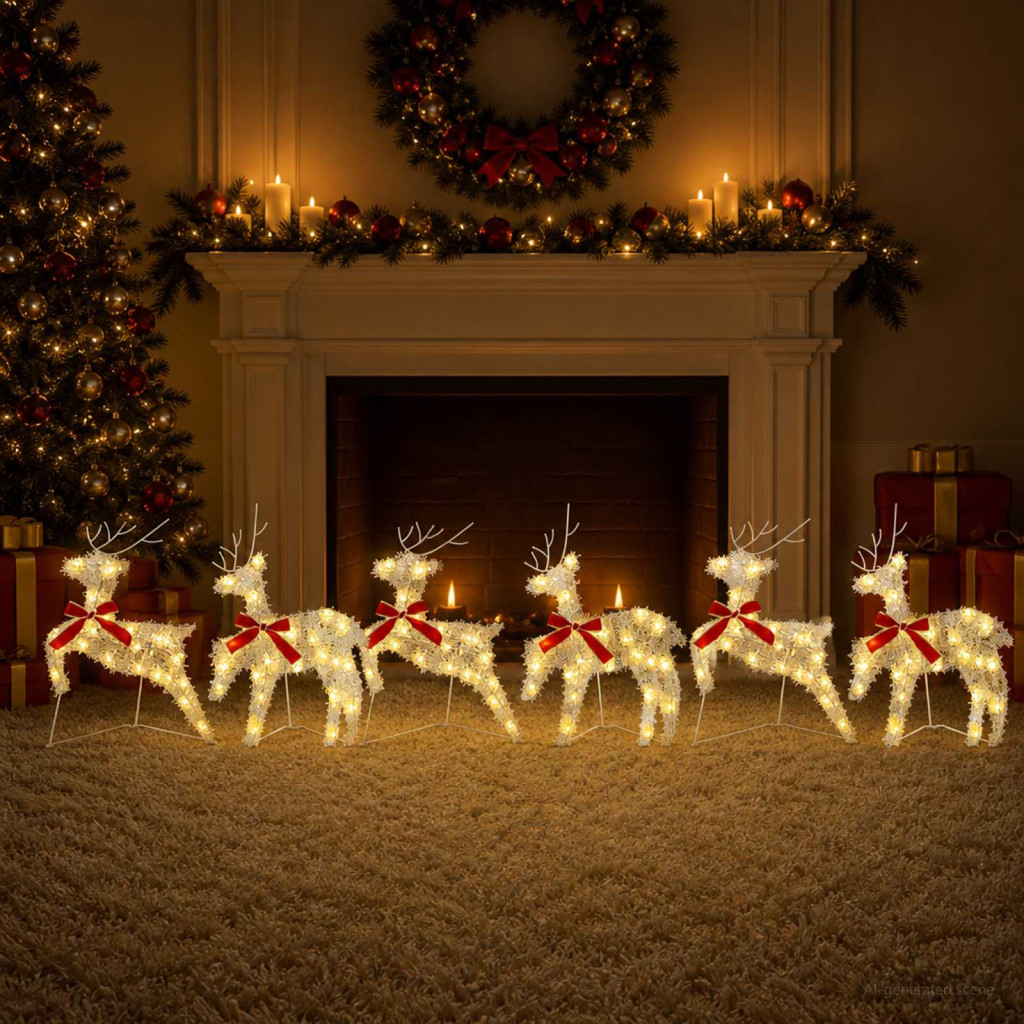 Karácsonyi rénszarvas 6 db 80 LED Meleg fehér 43 x 19 x 65 cm
