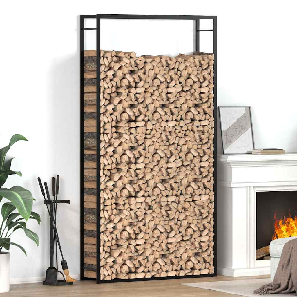 Fekete acél tűzifatároló állvány 110x28x214 cm