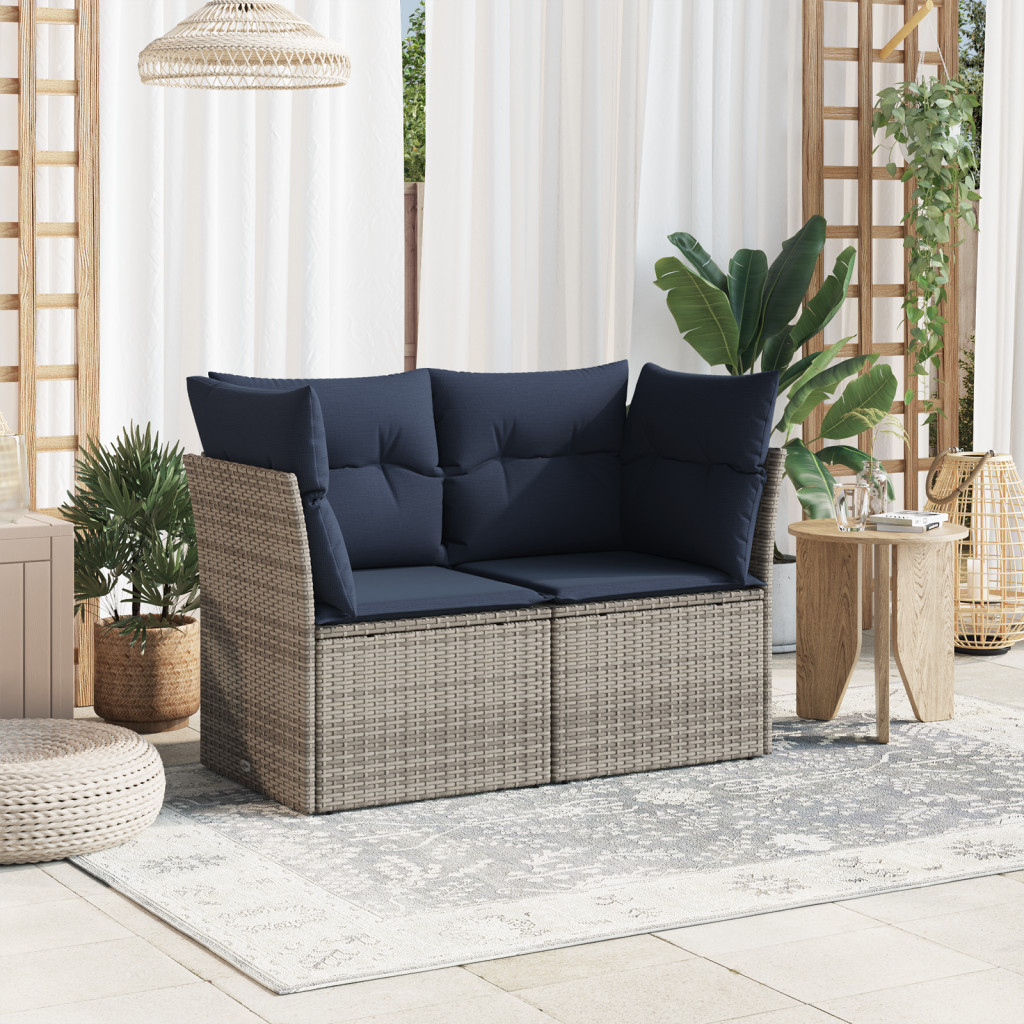 2 személyes szürke polyrattan kerti kanapé párnával