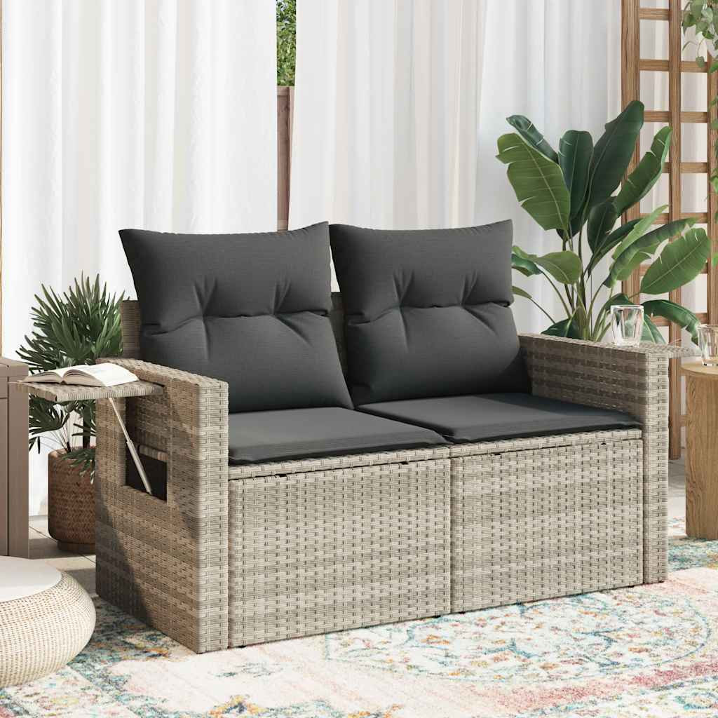 2 személyes világosszürke polyrattan kerti kanapé párnával