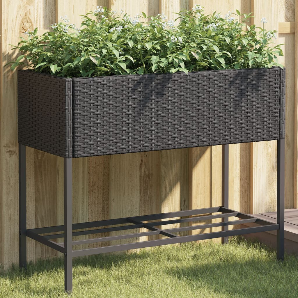 Kerti ültetőláda, porszórt acél, polyrattan, 90 × 40 × 75 cm, fekete