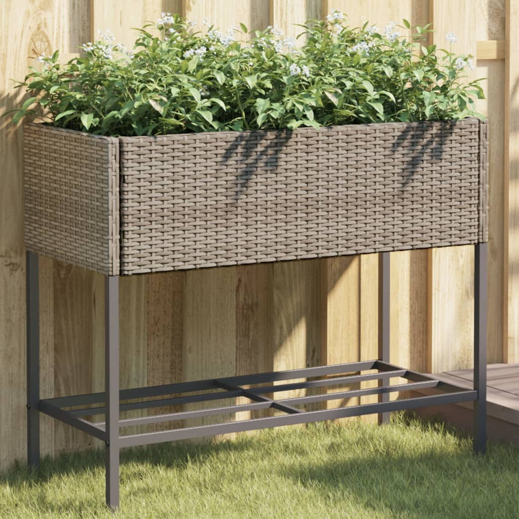 Kerti ültetőláda, porszórt acél, polyrattan, 90 × 40 × 75 cm, szürke