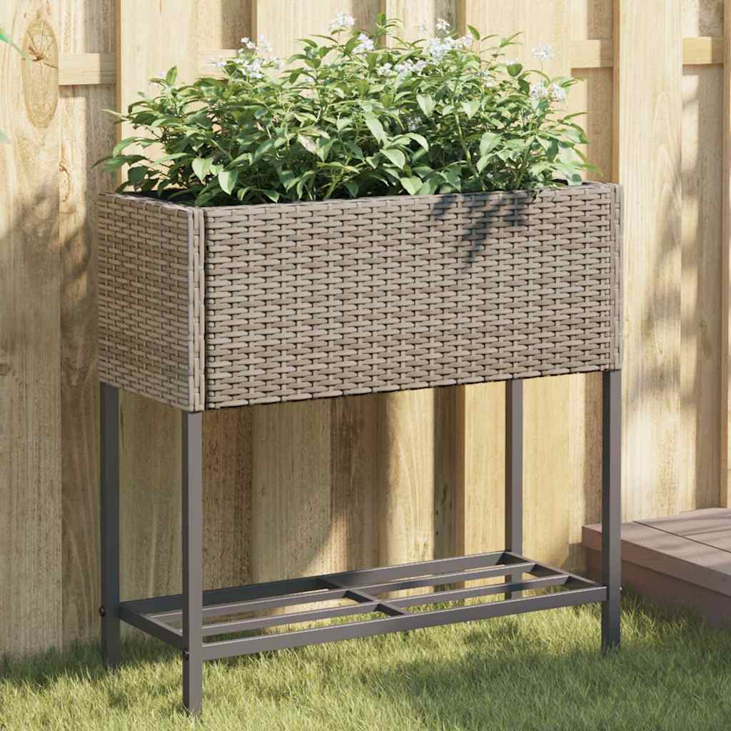 Kerti ültetőláda, porszórt acél, polyrattan, 70 × 28 × 70 cm, szürke