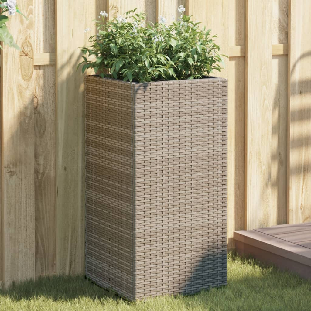 Kerti ültetőláda, porszórt acél, polyrattan, 40 × 40 × 80 cm, szürke
