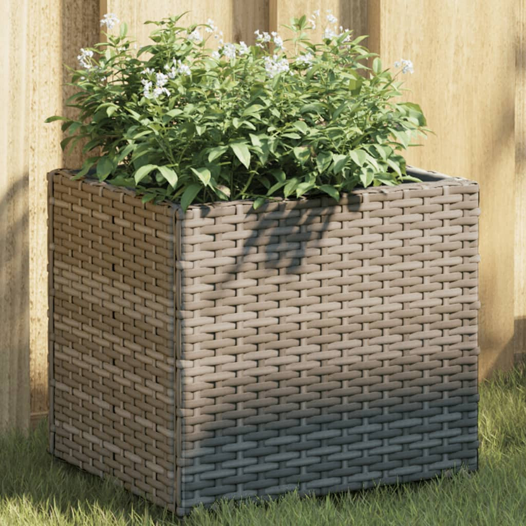 Kerti ültetőláda, porszórt acél, polyrattan, 36 × 32 × 32 cm, szürke