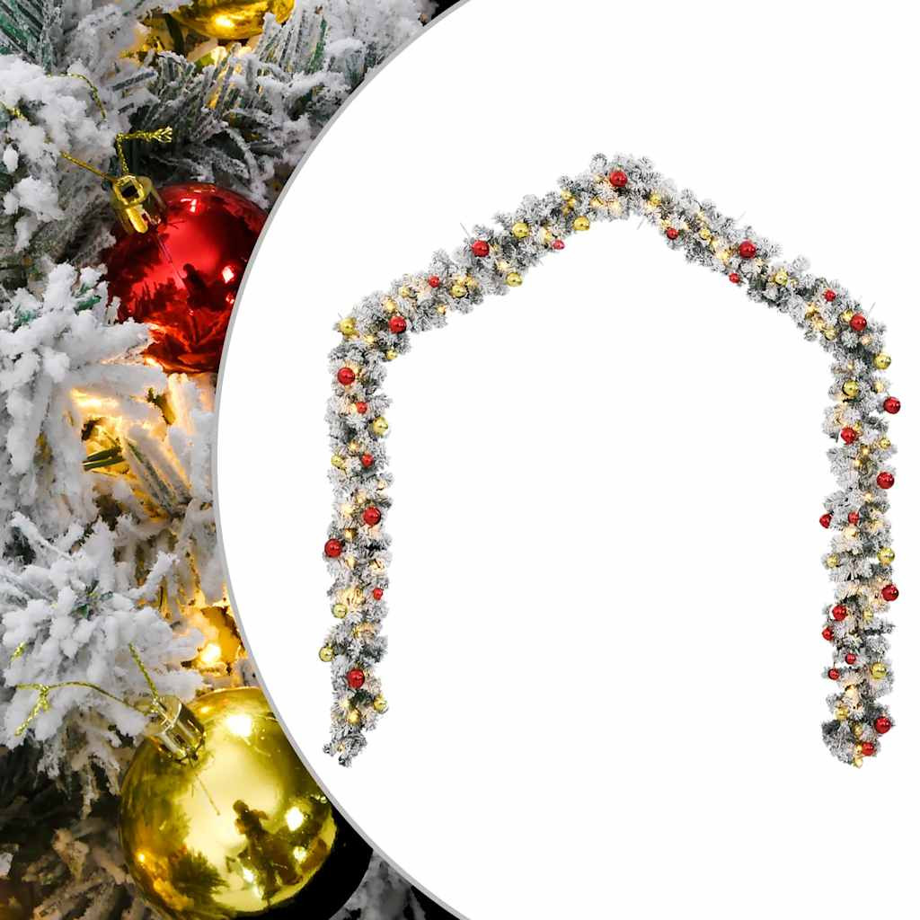 Zöld PVC karácsonyi füzér gömbökkel és LED-ekkel 20 m