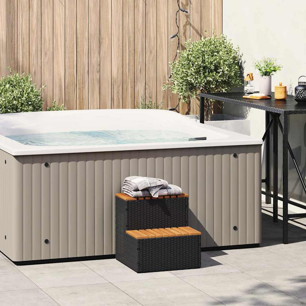 Pezsgőfürdő lépcső fekete 50x50x50,5cm polyrattan és akácfa