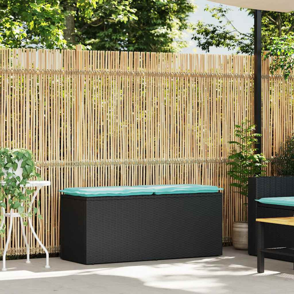 Fekete polyrattan kerti pad párnával 110x40x44 cm