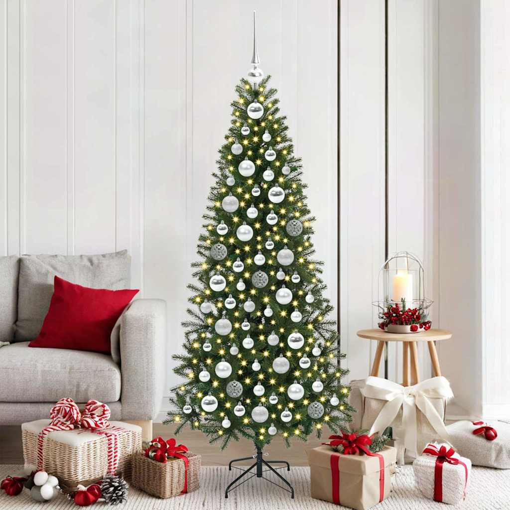 Karácsonyi gömbdíszkészlet, 31,5 × 31,5 × 20 cm, ezüst, 300 LED, meleg fehér fény