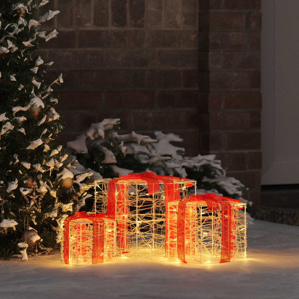 Ajándékdoboz 3 db 60 LED Meleg fehér 20 x 20 x 20 cm Akril
