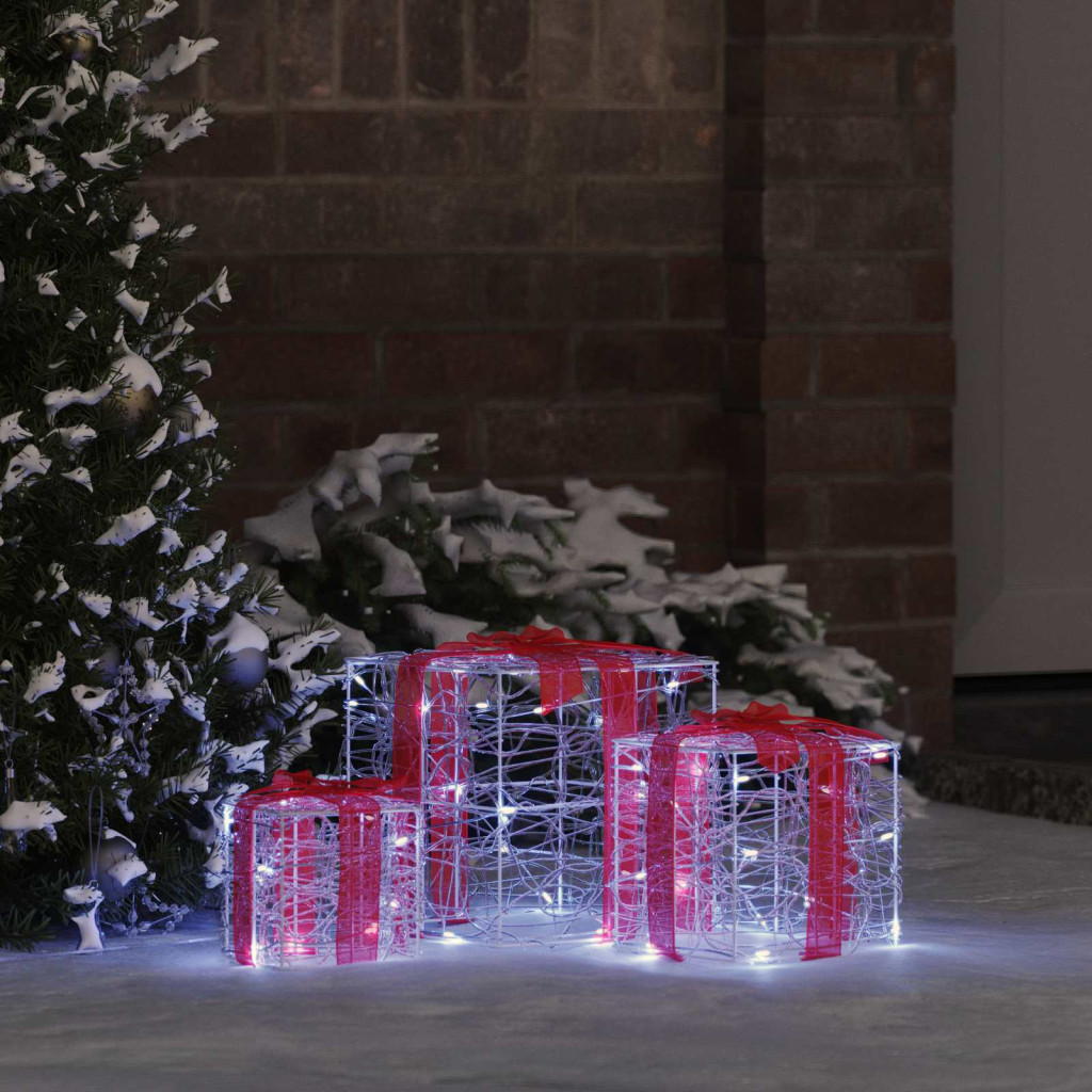 Ajándékdoboz 3 db 60 LED Hideg feher 20 x 20 x 20 cm Akril