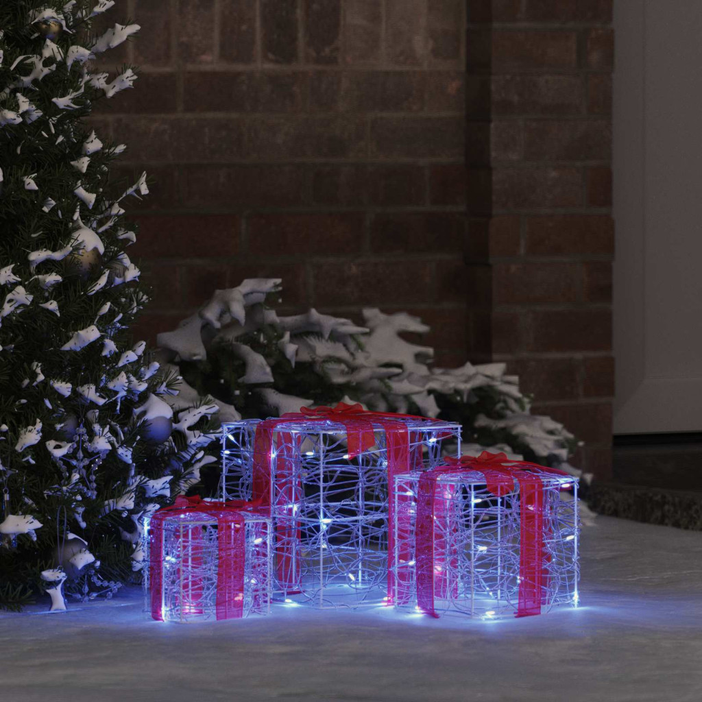 Ajándékdoboz 3 db 60 LED Kék 20 x 20 x 20 cm Akril