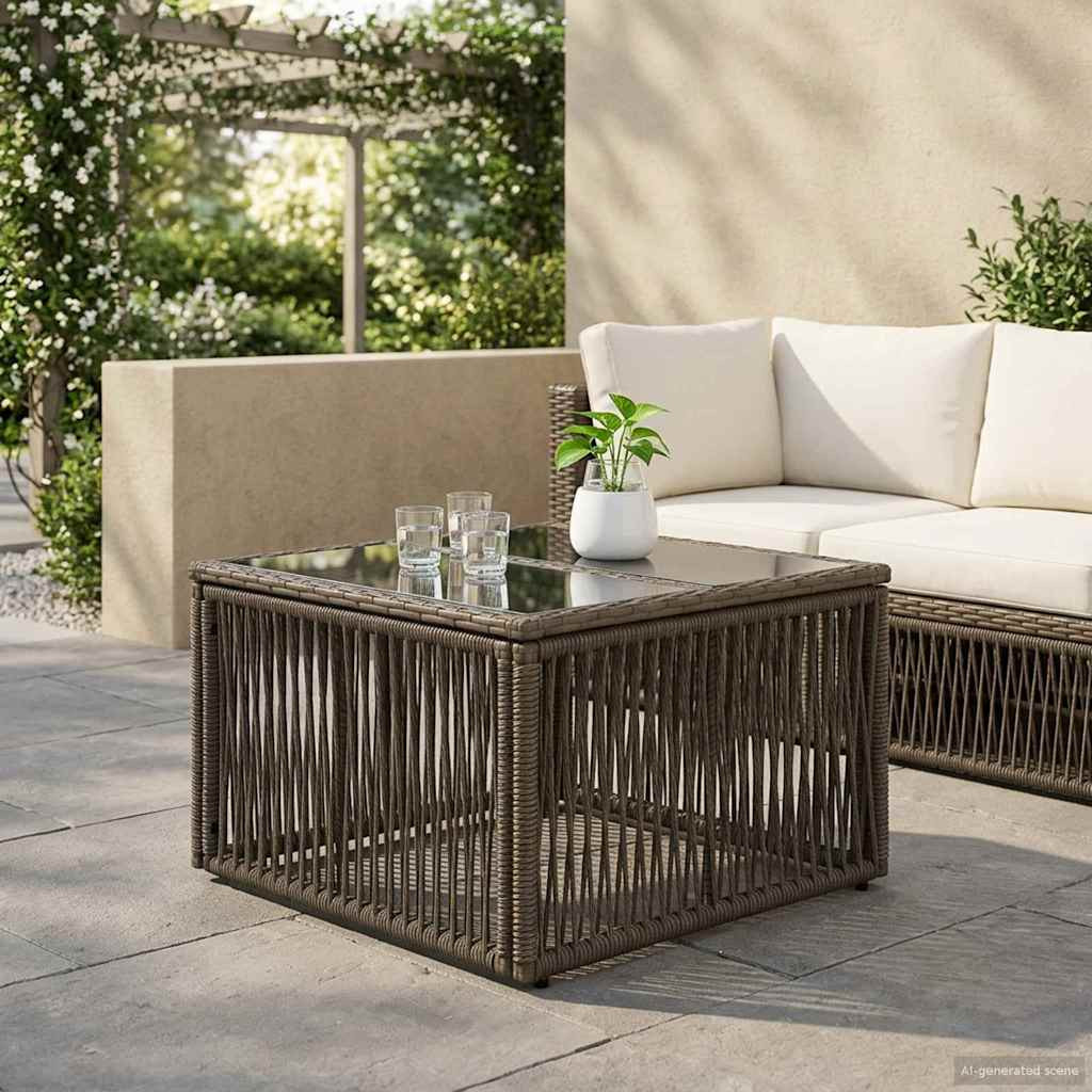 Kerti Asztal Szürke és fekete 55 x 55 x 37 cm PE Rattan és Üveg