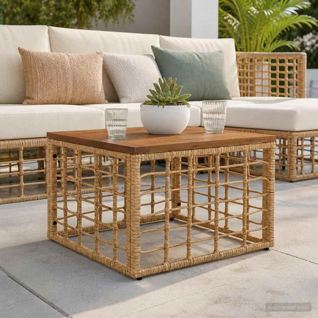 Kerti Asztal Természetes 55 x 55 x 37 cm PE Rattan és Üveg