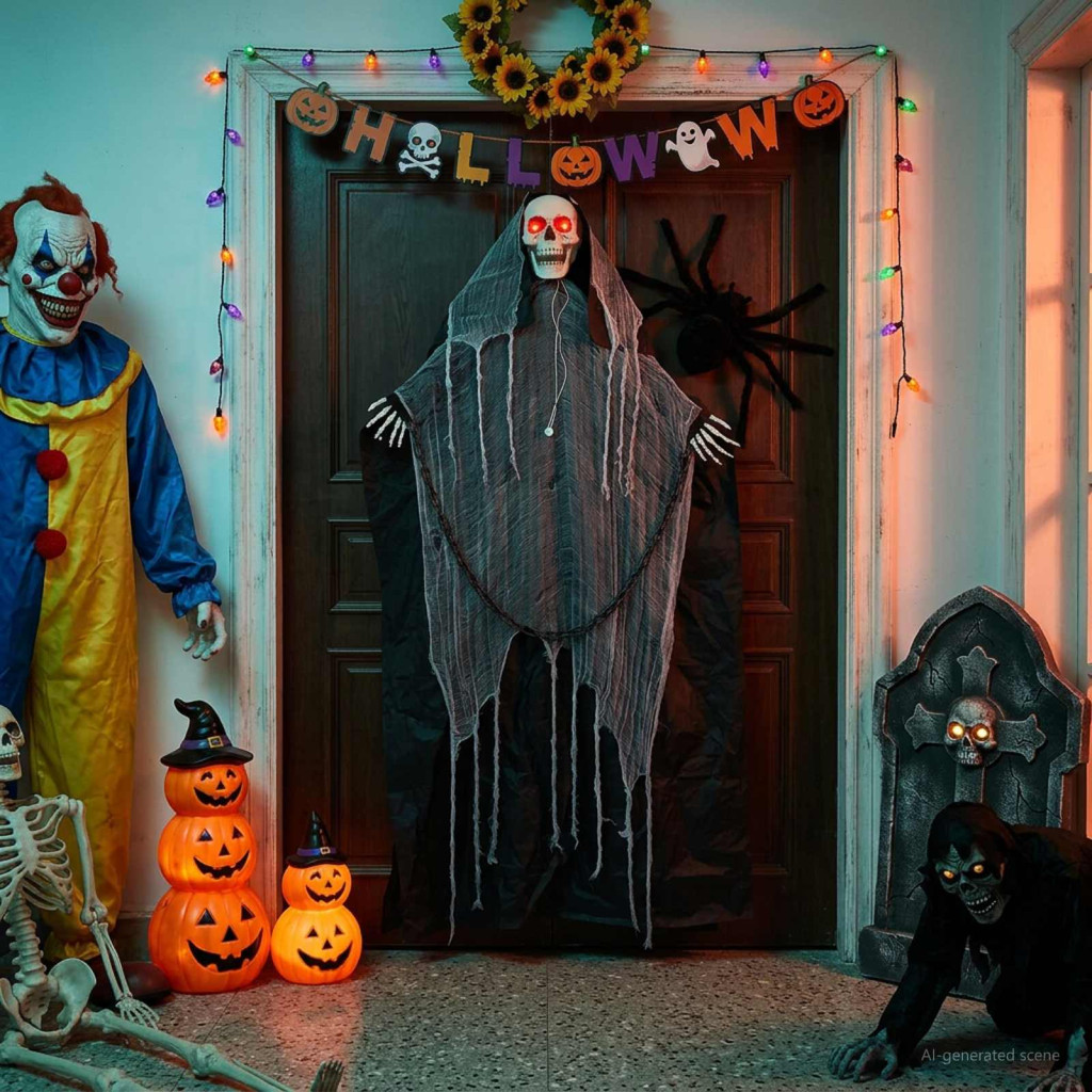 Akasztható Halloween kaszás SPOOKA Fekete 112 x 164 cm