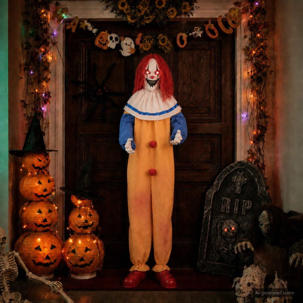 Rémisztő Halloween bohóc SPOOKA Sárga és Kék 126,5 x 180 cm