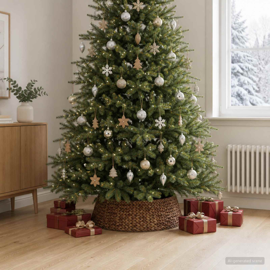 Karácsonyfaállvány-takaró kerek barna Ø 105 x 28 cm Vízi jácint