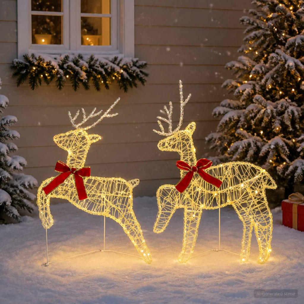Karácsonyi rénszarvas 2 db 40 LED Meleg fehér 43 x 19 x 65 cm