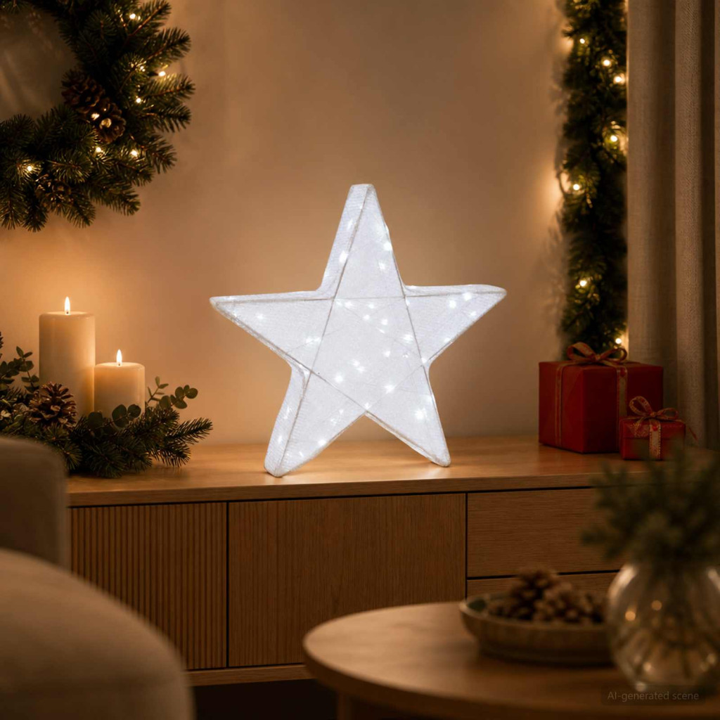 3D karácsonyi csillag 50 LED Hideg fehér 55 x 53,5 x 10 cm