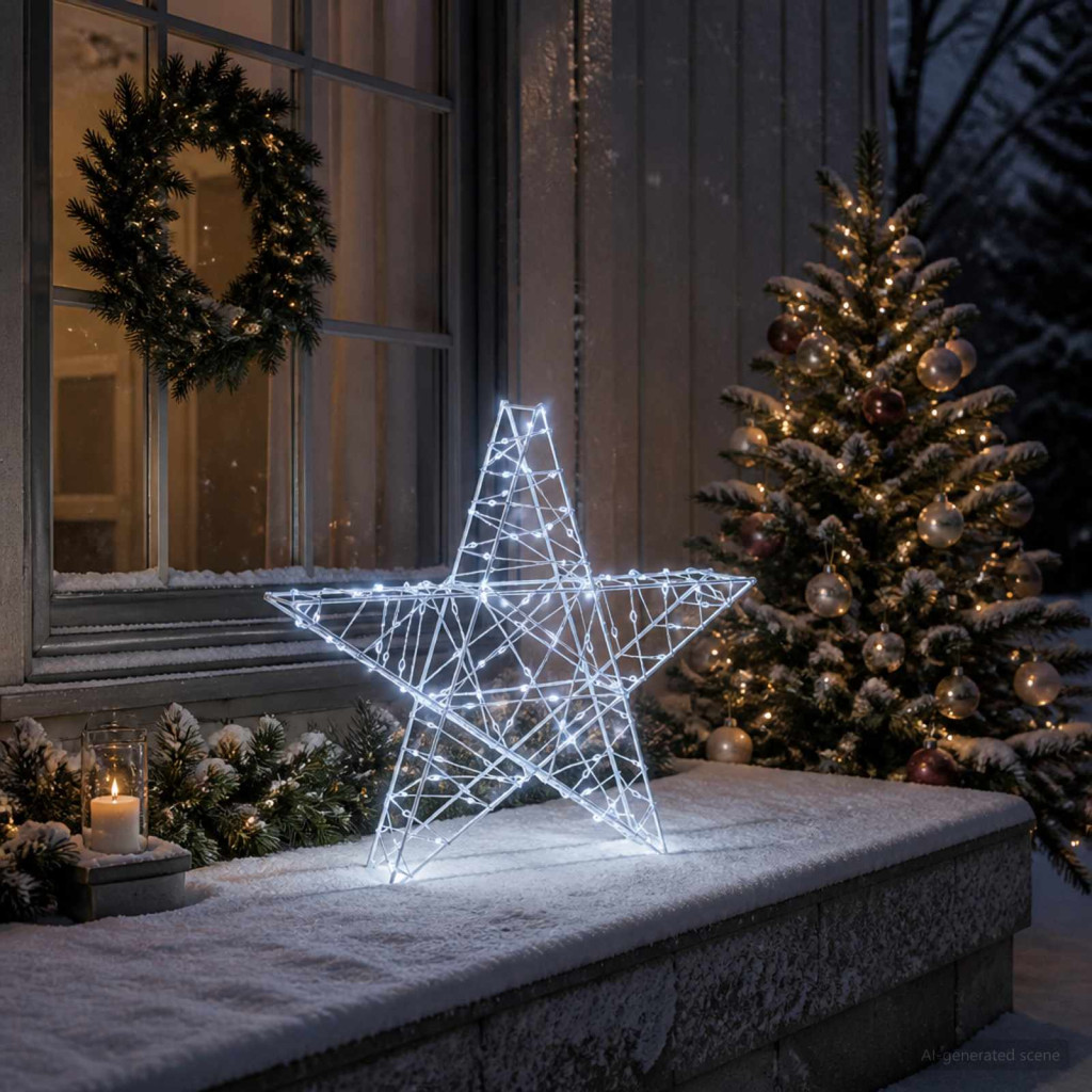 3D karácsonyi csillag 120 LED Hideg fehér 55 x 53,5 x 10 cm