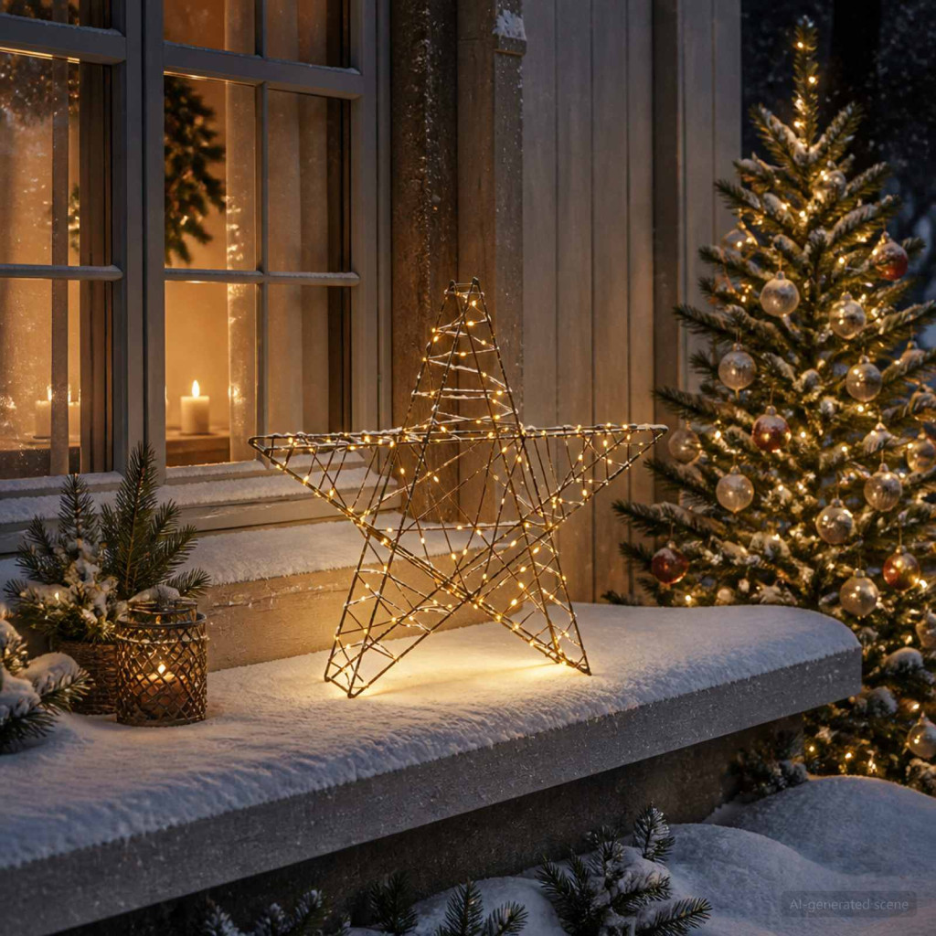 3D karácsonyi csillag 120 LED Meleg fehér 55 x 53,5 x 10 cm