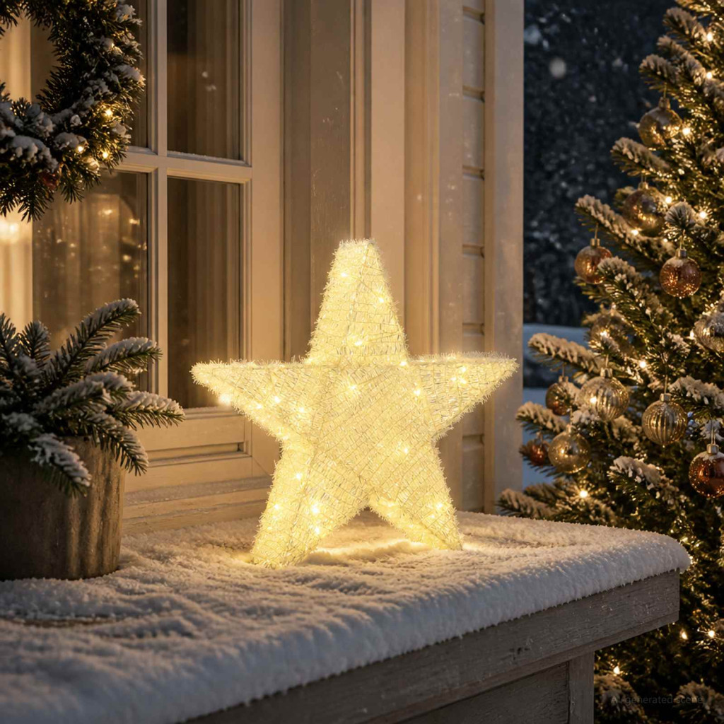 3D karácsonyi csillag 50 LED Meleg fehér 55 x 53,5 x 10 cm