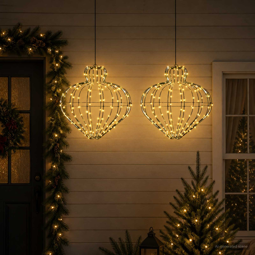 LED-es karácsonyi csillagdekoráció, 2 db, 45 × 40 cm, fekete, 384 LED, meleg fehér