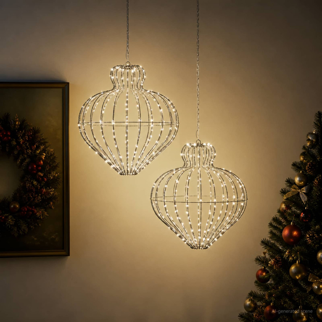 LED-es karácsonyi csillagdekoráció, 2 db, 45 × 40 cm, fekete, 384 LED, hideg fehér