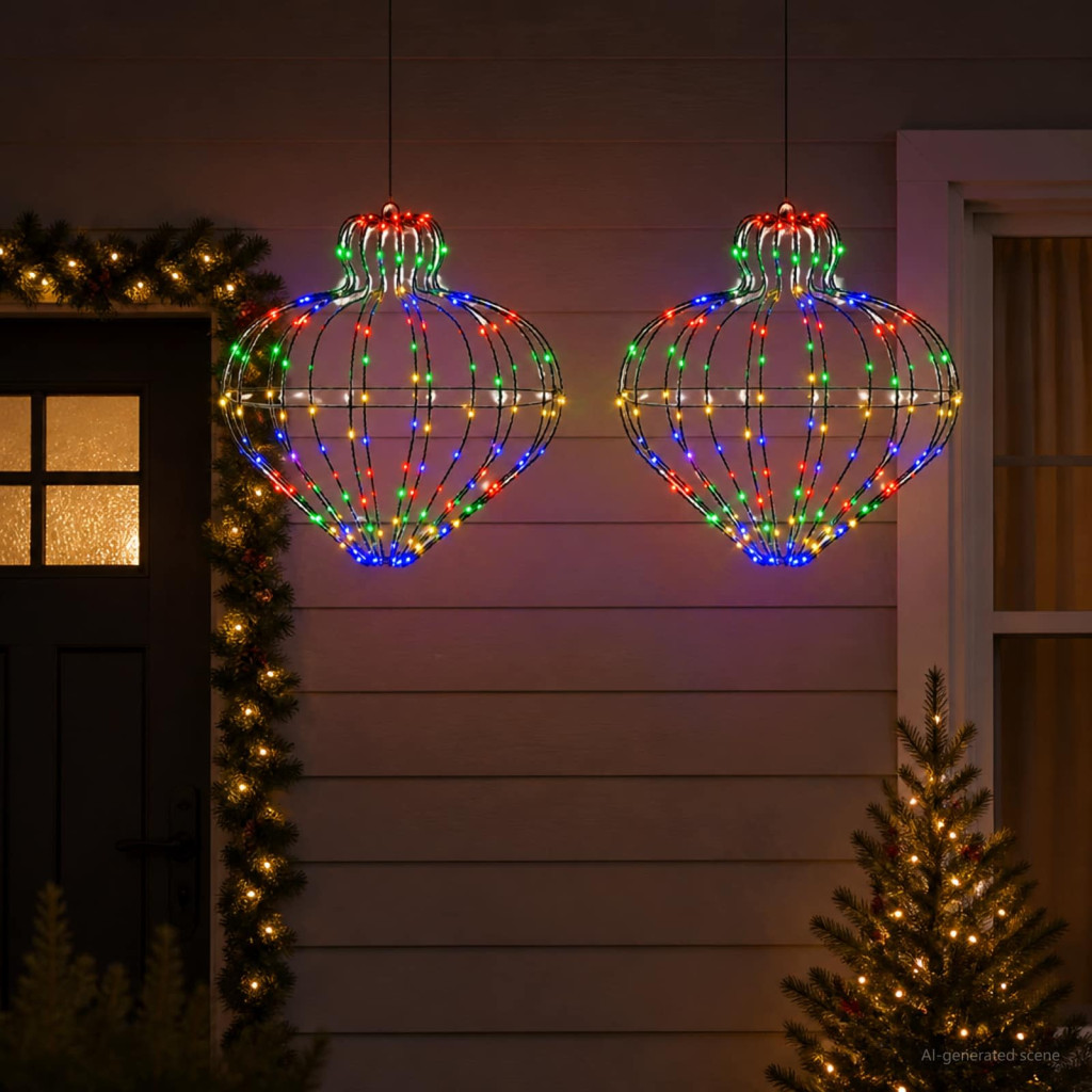 LED-es karácsonyi csillagdekoráció, 2 db, 45 × 40 cm, fekete, 384 LED, többszínű