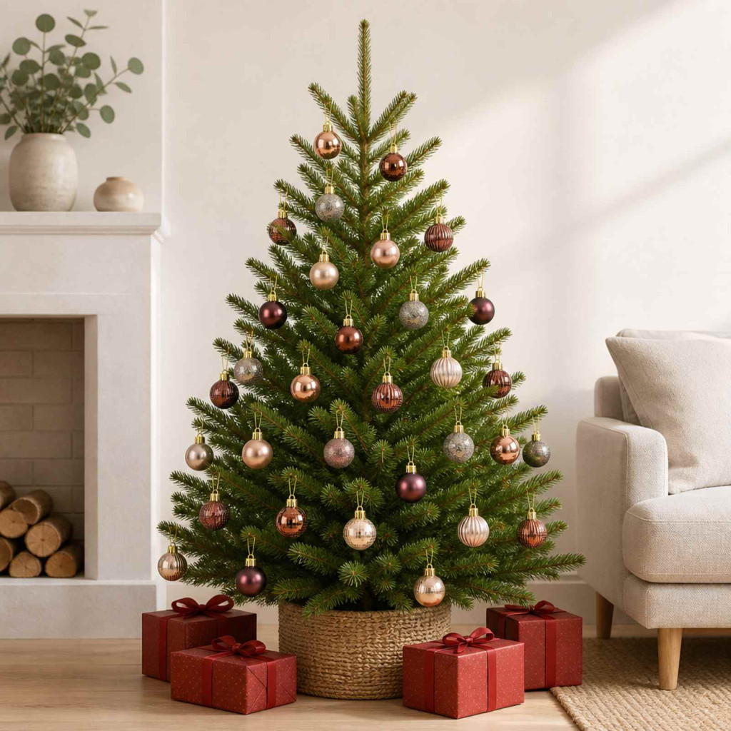 Karácsonyi gömbdíszkészlet, 150 db, 3 cm, pezsgő és barna