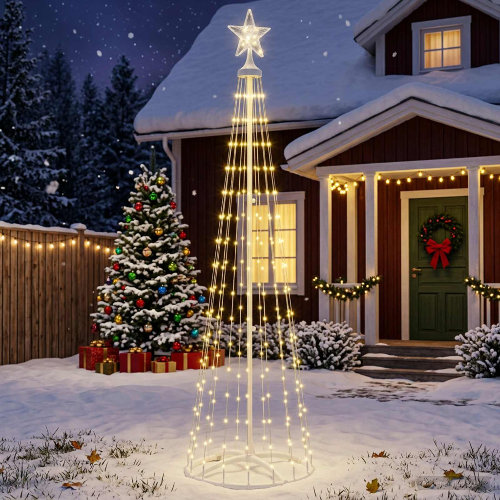 LED-es kúpos karácsonyfa 180 cm 250 LED meleg fehér acél fehér