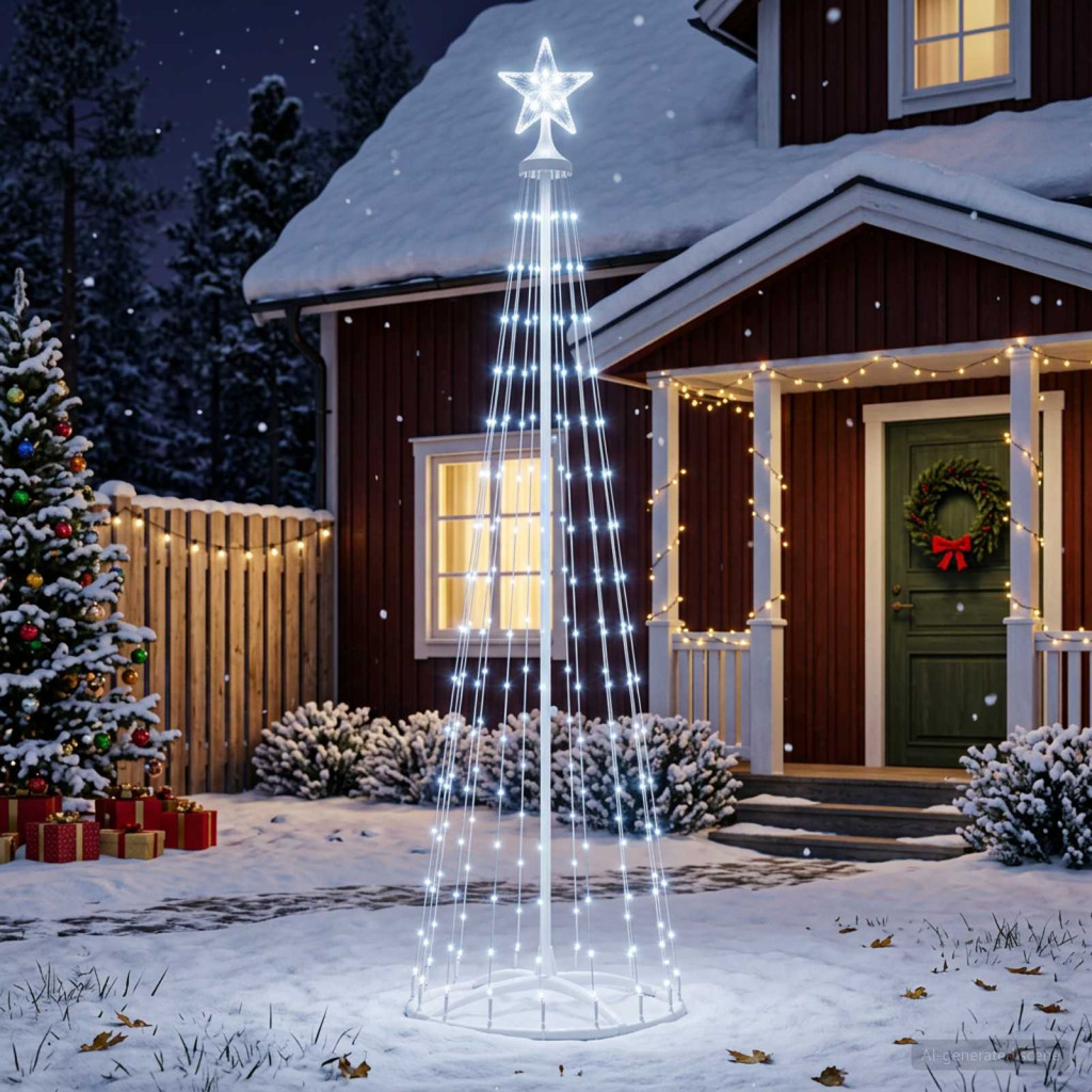 LED-es kúpos karácsonyfa 180 cm 250 LED hideg fehér acél fehér