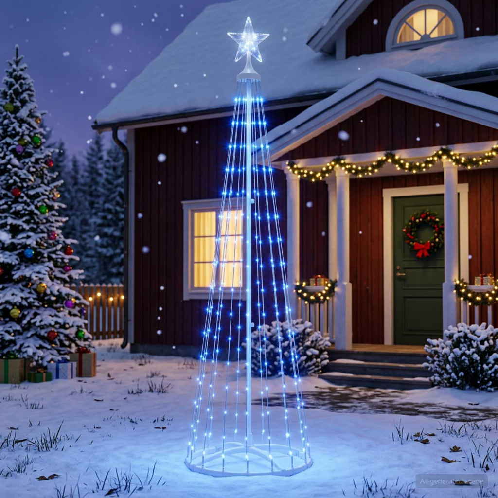 LED-es kúpos karácsonyfa 180 cm 250 LED kék acél fehér