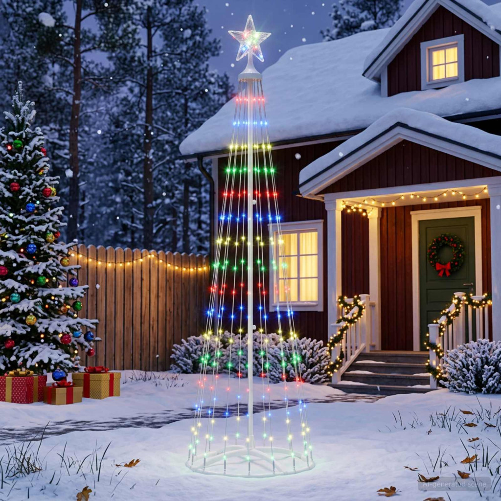 LED-es kúpos karácsonyfa 180 cm 250 LED többszínű acél fehér
