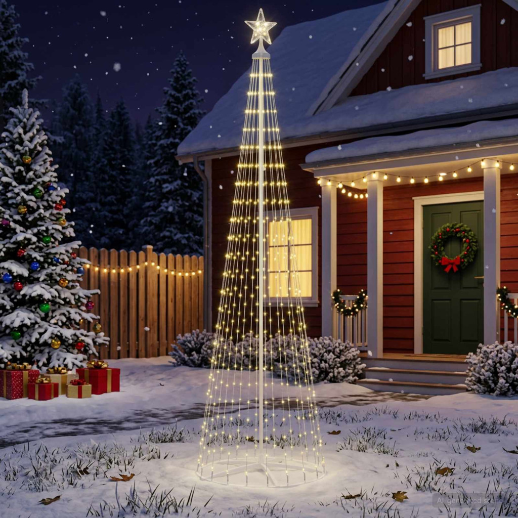 LED-es kúpos karácsonyfa 250 cm 470 LED meleg fehér acél fehér
