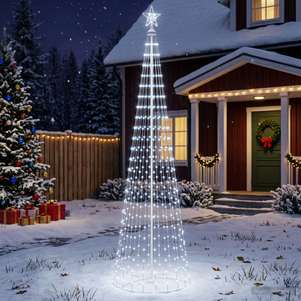 LED-es kúpos karácsonyfa 250 cm 470 LED hideg fehér acél fehér