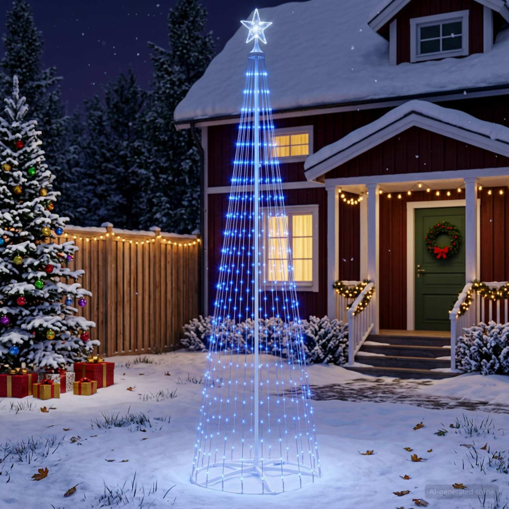 LED-es kúpos karácsonyfa 250 cm 470 LED kék acél fehér