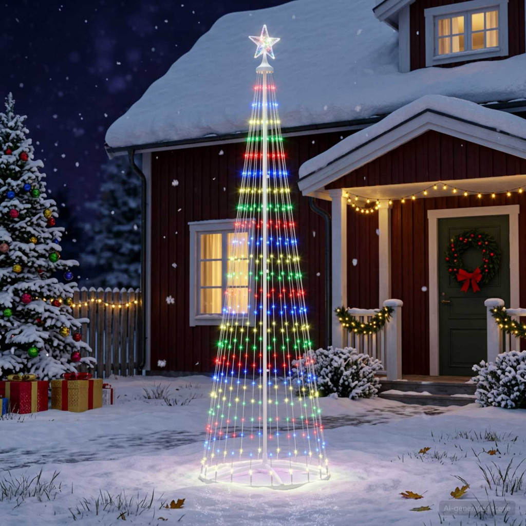 LED-es kúpos karácsonyfa 250 cm 470 LED többszínű acél fehér
