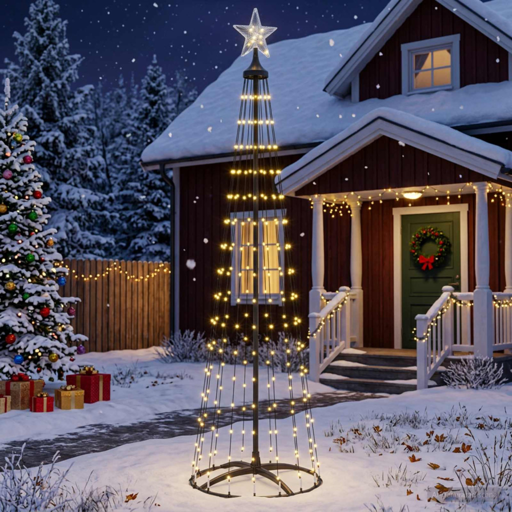 LED-es kúpos karácsonyfa 180 cm 250 LED meleg fehér acél fehér