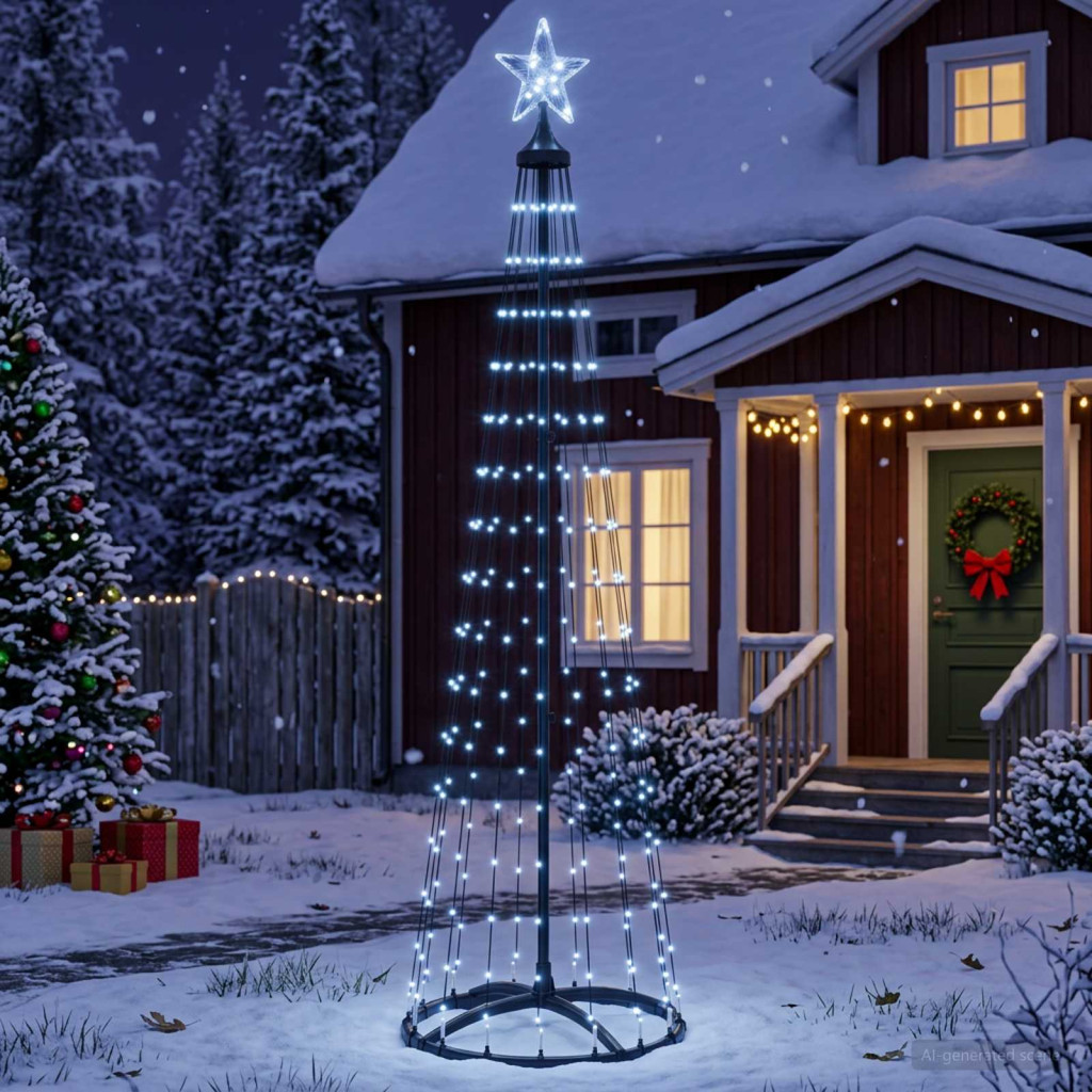 LED-es kúpos karácsonyfa 180 cm 250 LED hideg fehér acél fehér