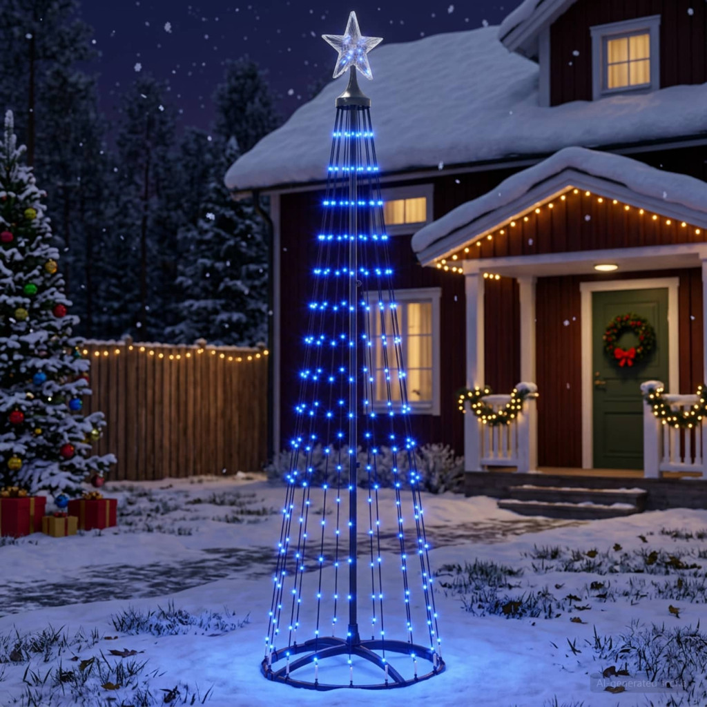 LED-es kúpos karácsonyfa 180 cm 250 LED kék acél fehér
