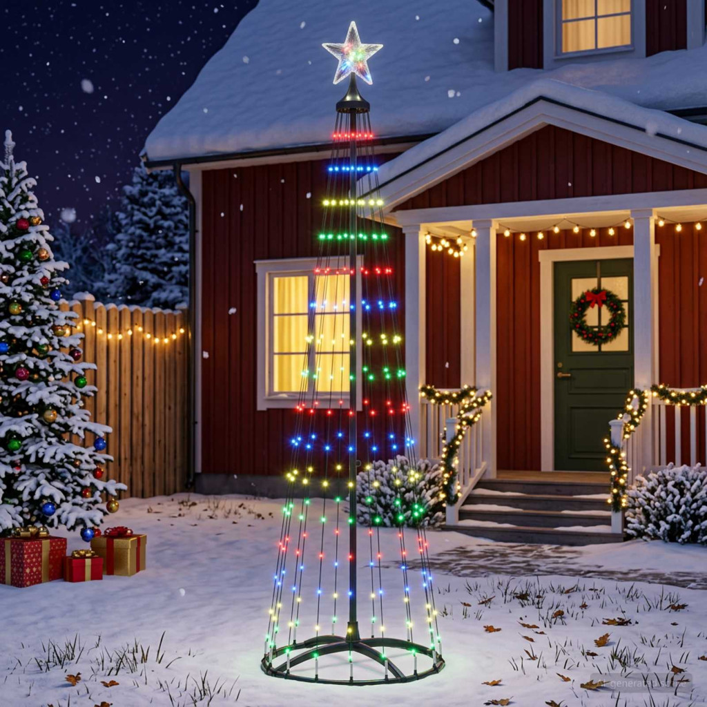 LED-es kúpos karácsonyfa 180 cm 250 LED többszínű acél fehér