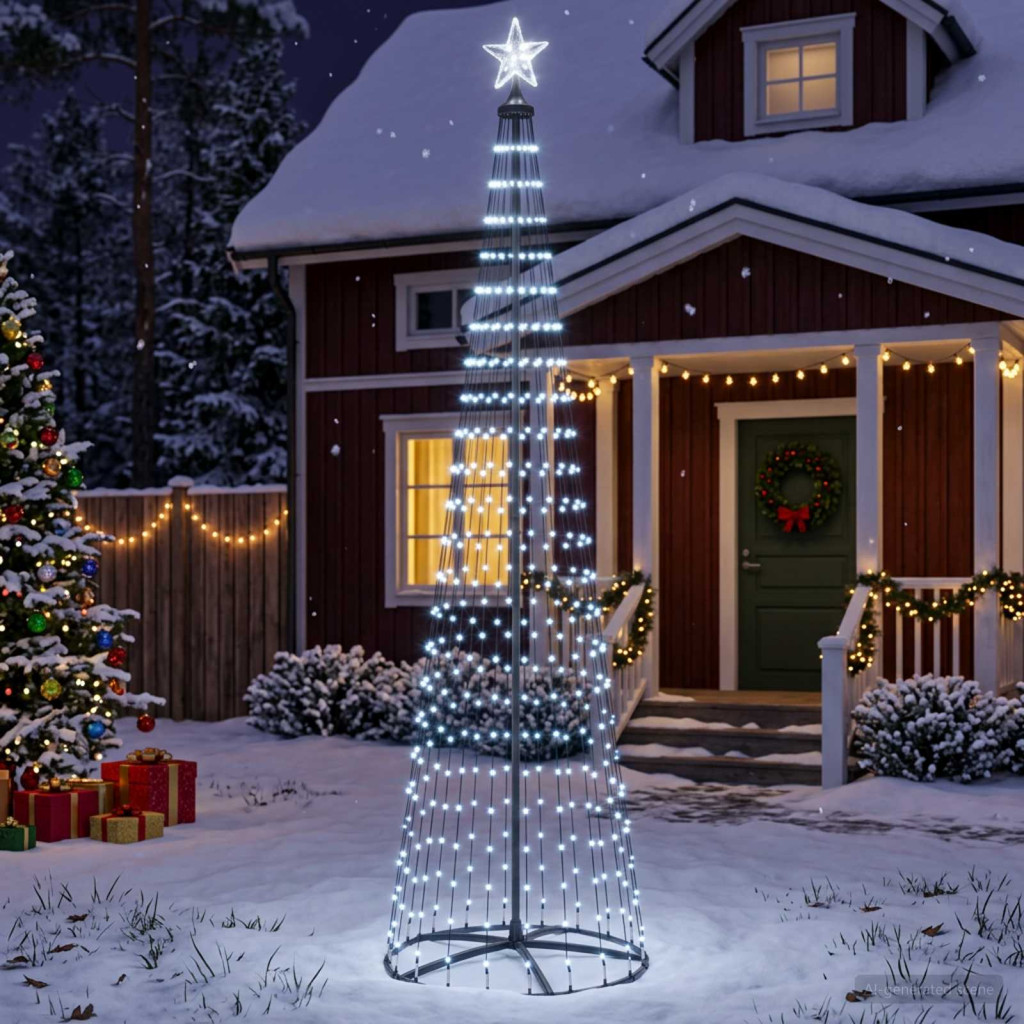 LED-es kúpos karácsonyfa 250 cm 470 LED hideg fehér acél fehér