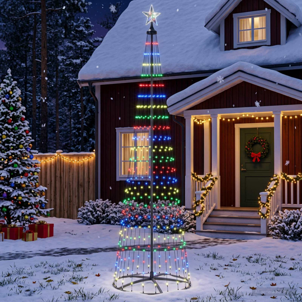 LED-es kúpos karácsonyfa 250 cm 470 LED többszínű acél fehér