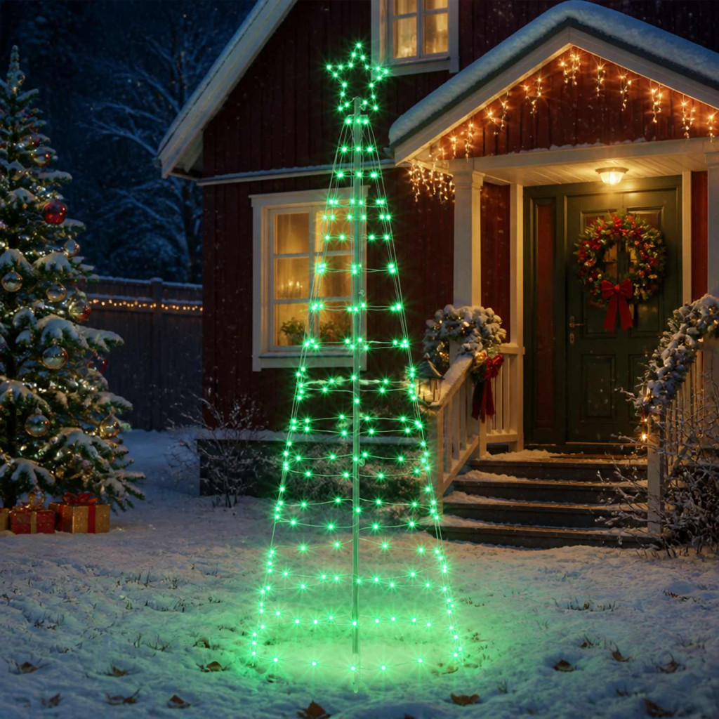 LED-es karácsonyfa 180 cm 168 LED többszínű acél fekete