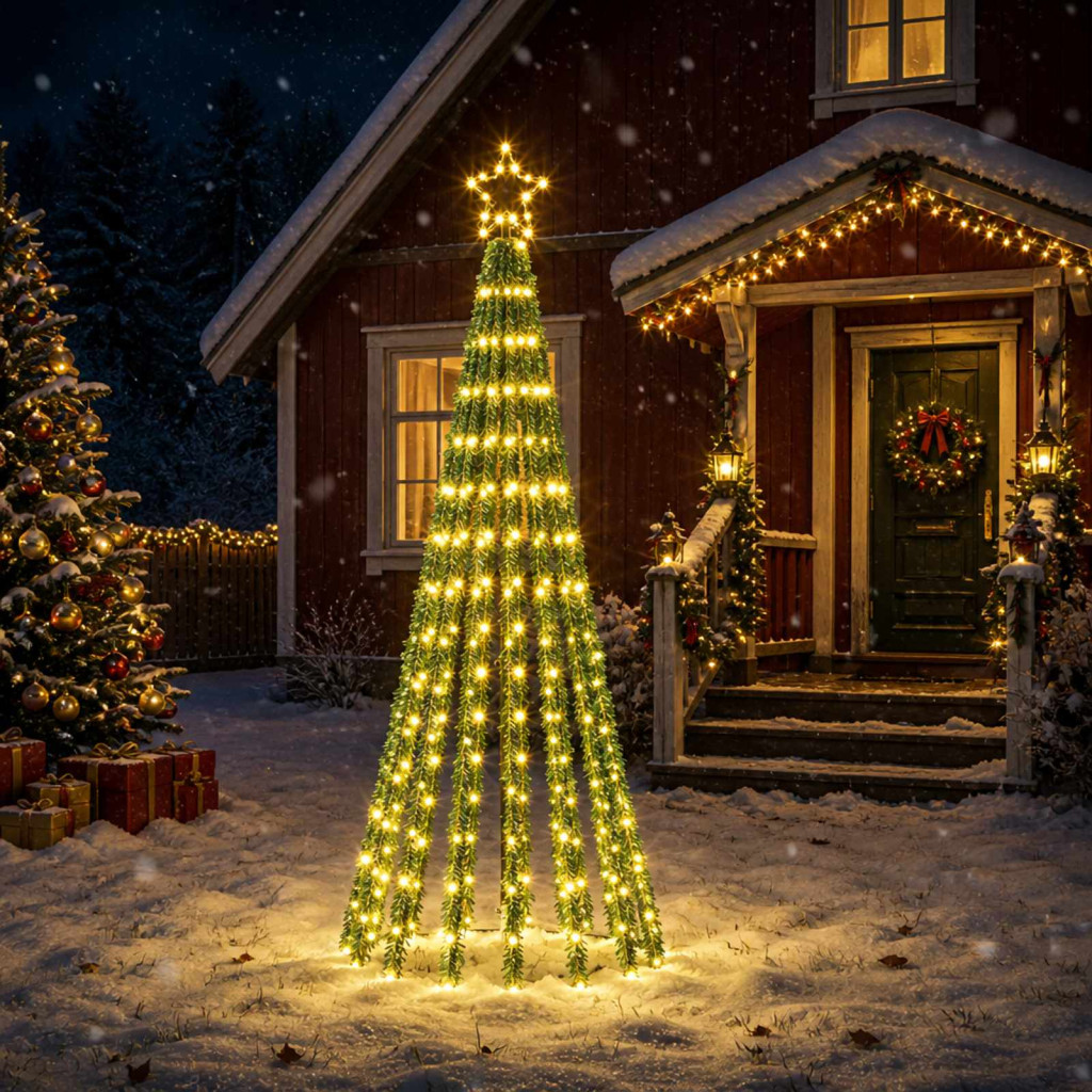 LED-es karácsonyi fényfa, 70 × 180 cm, fekete, 255 LED, meleg fehér