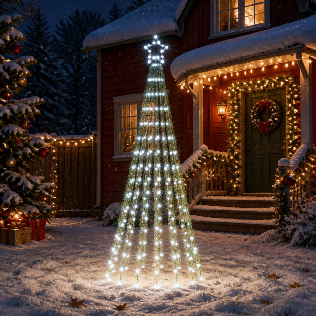 LED-es karácsonyi fényfa, 70 × 180 cm, fekete, 255 LED, hideg fehér